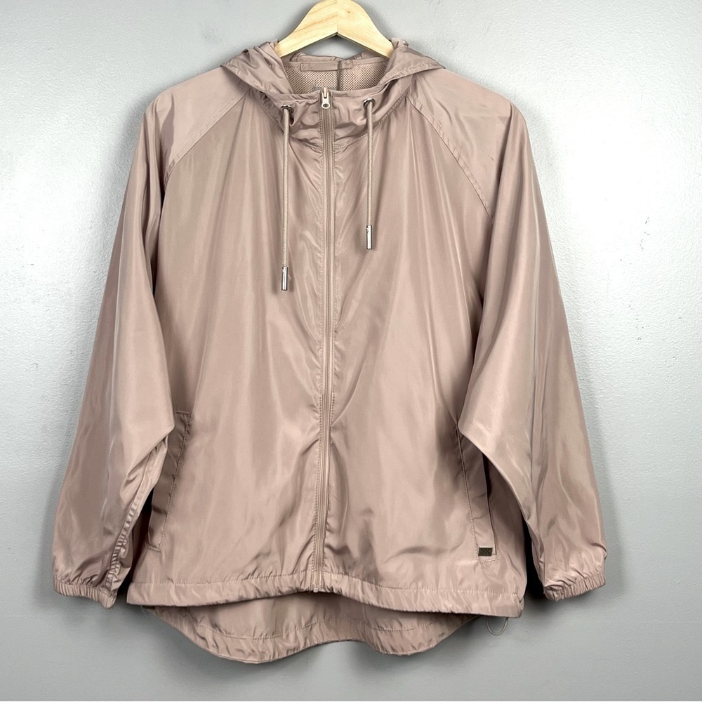 Soia & Kyo Mauve Pink Oaklynn boxy zip front hooded windbreaker, Small/Medium.